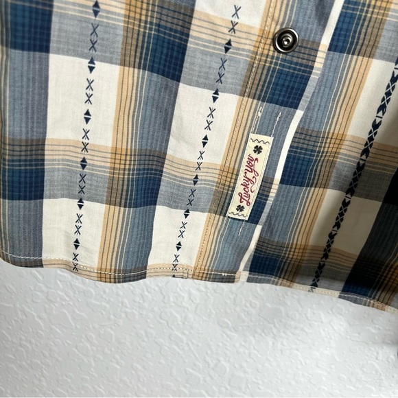 Lucky Brand Men Large Pearl Snap Western Long Sleeve Gray Tan Flannel Shirt U - Picture 4 of 8